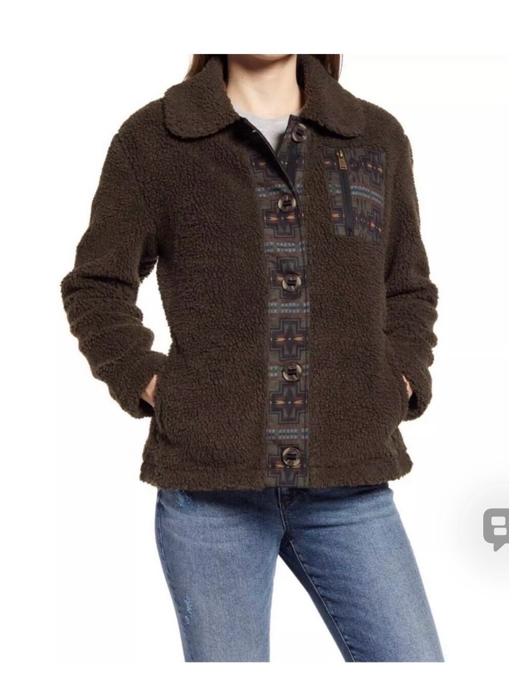 Pendleton Womens Brown Sherpa Jacket with Patterned Lining